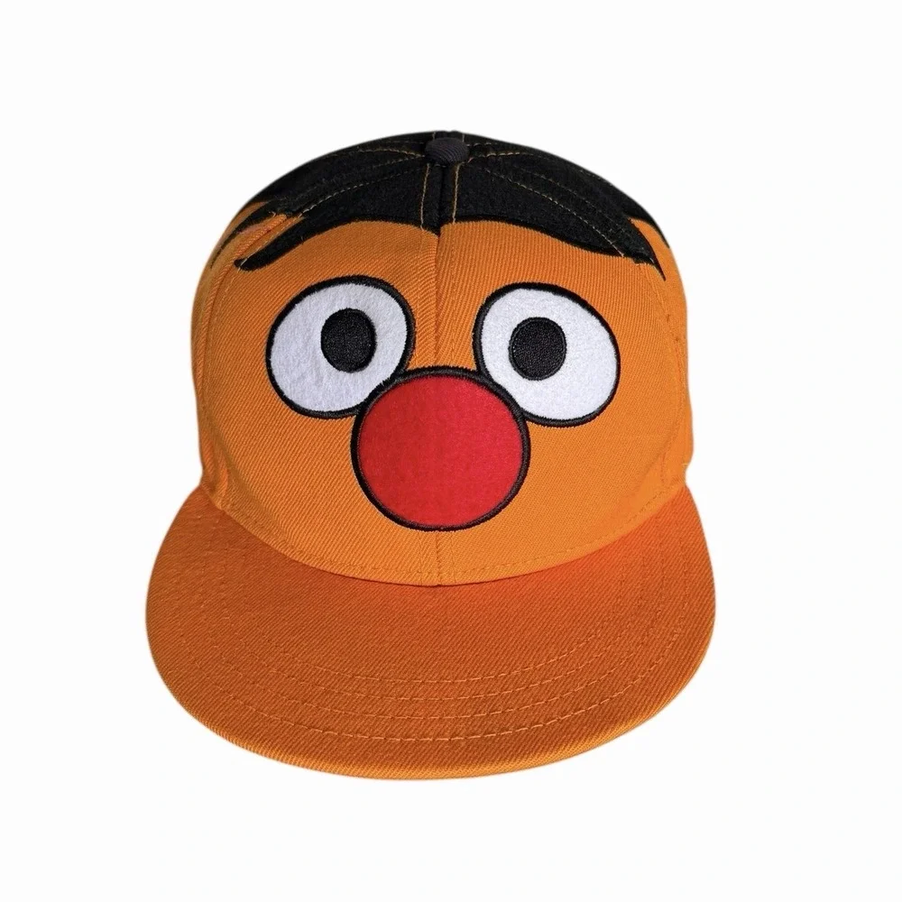 Vintage Sesame‎ Street Ernie Hat Fitted Size 7 1/2 Orange Embroidered Wool Blend